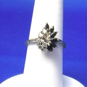 Sterling Silver Ring, Saphire, Cubic Zirconia, 7